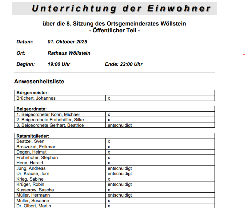 Unterrichtung der Einwohner