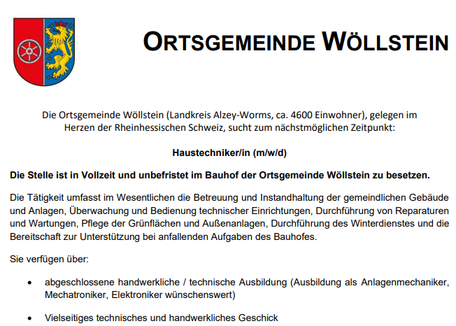 Stellenausschreibung: Haustechniker/in