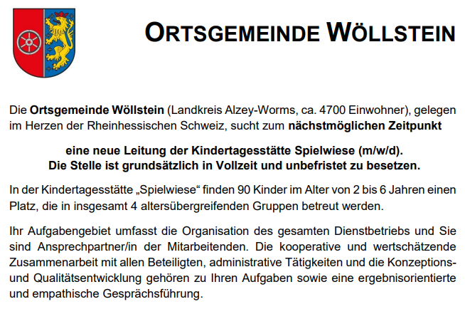 Stellenausschreibung: Kita-Leitung