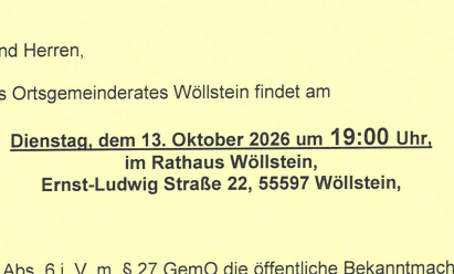 Einladung zur 15. Sitzung des Ortsgemeinderates